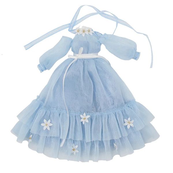 Acessórios de boneca dbs vestido para blyth boneca gelada licca roupa azul vestido flor terno vestido de casamento renda anime boneca roupas 231208