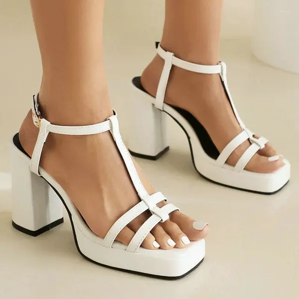 Белая черная летняя сандалии с открытыми сандалиями Toe Te Designer Женщины классическая обувь современные блок -высокие каблуки платформы сандалия Deigner Claic Heas