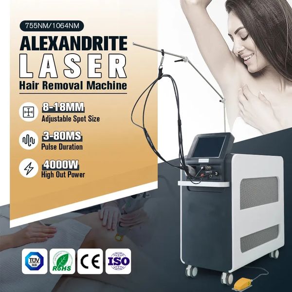 Von der FDA zugelassenes Alex-Laser-Haarentfernungsinstrument, Hautverjüngungsmaschine, Nd-Yag-Laser, 755 nm, 1064 nm, langer Puls