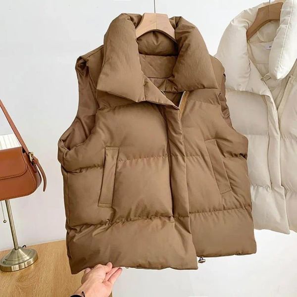 Coletes femininos moda inverno colete cordão hem único corte pele-toque gola grossa quente puffer colete casaco