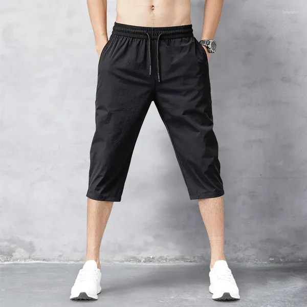 Мужские шорты для бега, летние бриджи, тонкие брюки длиной 3/4, мужские бермуды, быстросохнущие пляжные длинные брюки