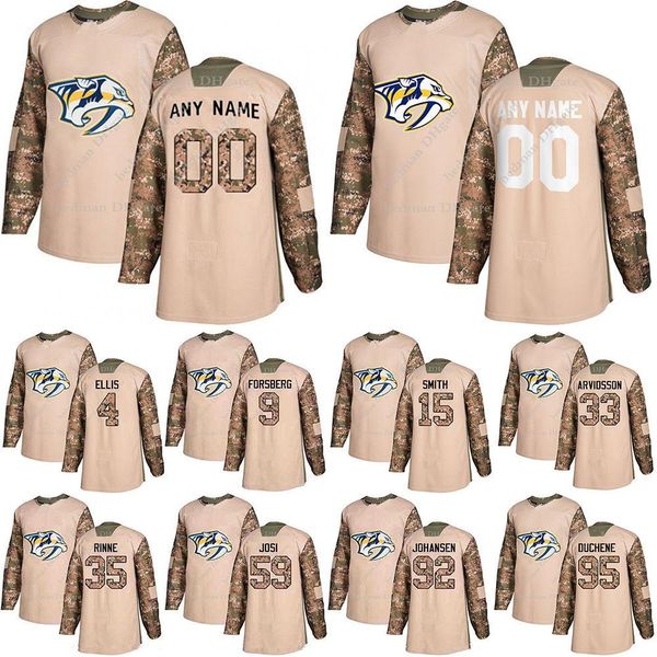 Maglie Nashville Predators Camo Veterans Day Practice 9 Filip Forsberg 59 Roman Josi 35 Rinne personalizzata qualsiasi numero qualsiasi nome maglia da hockey