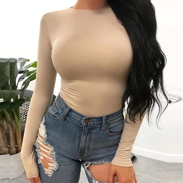 Mulheres Camiseta Mulheres Algodão Bodysuits Manga Longa Bodysuit Preto O Pescoço Primavera Inverno Branco Corpo Top Sexy Streetwear Roupas Terno Roupas Y2K 231207