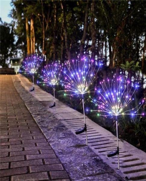 Luzes solares ao ar livre fio de cobre dandelion plugue do gramado fogos de artifício luzes embutidas bateria à prova dwaterproof água feriado brilhante props2838740