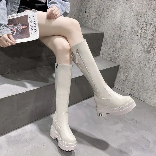 Stivali Lycra elasticizzata Stivali alti al ginocchio Stivali invernali con plateau Scarpe invernali lunghe da donna Stivali calzino da donna Stivali sopra il ginocchio botas de mujer 231207