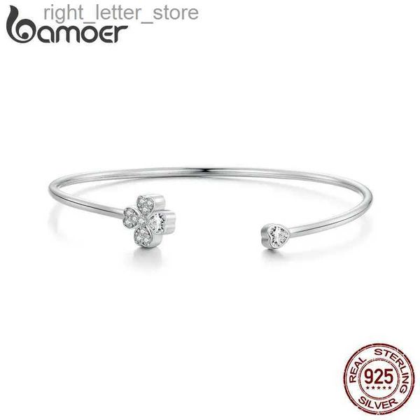 Catena Bamoer Bracciale aperto in argento sterling 925 con quadrifoglio fortunato Bracciale aperto in stile coreano per le donne Regalo di compleanno BSB134 YQ231208