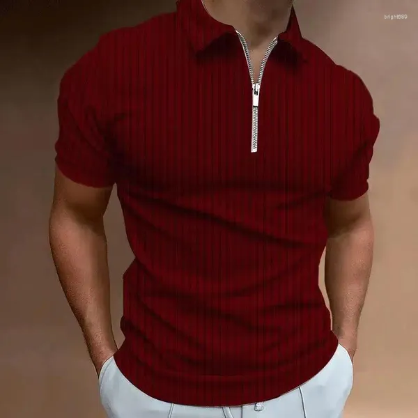Erkek Polos Nakış Markası Pamuk Stripe Polo Gömlek İlkbahar/Yaz Yüksek Son Moda Sıradan Uyum Rahat Kısa Kollu T-Shirt