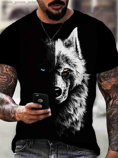 Homens camisetas Verão masculino t-shirt animal lobo 3d impresso em torno do pescoço moda streetwear casual curto sle top tees oversized roupas masculinas l231208