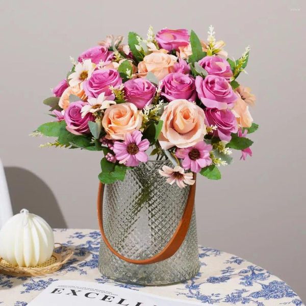 Fiori decorativi Fiore artificiale Simulazione Rosa Piccola margherita Falso per bouquet da sposa Decorazione domestica