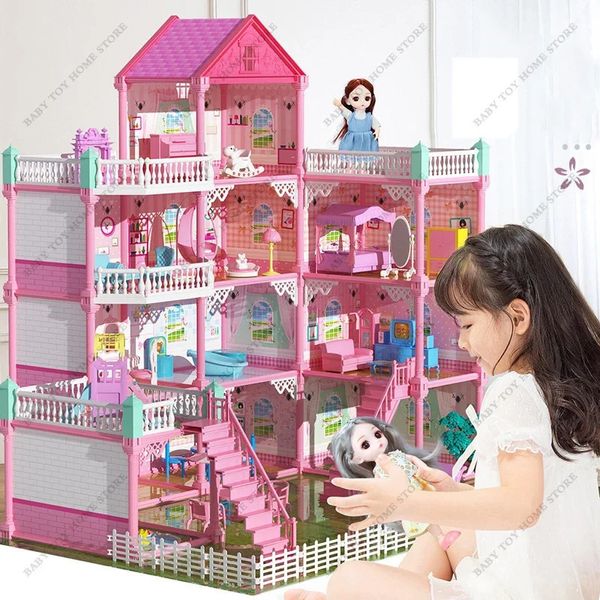 Casa de boneca Acessórios Montessori Doll Houses 3D montado DIY Miniaturas Dollhouse Acessórios Villa Princess Castle Girl's Birthday Gifts Toys House 231208