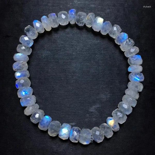 Bracciale con perline trasparenti in pietra di luna naturale blu chiaro da 6,5 mm, tondo in cristallo elasticizzato da donna