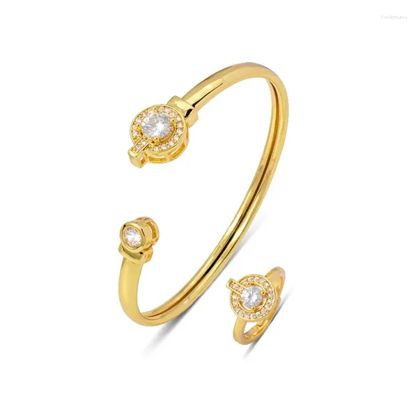 Colar brincos conjunto 2023 casal dubai jóias pulseira anel colorido zircão aberto pulseira cobre banhado a ouro acessório de mão masculino feminino festa