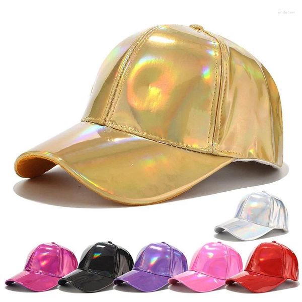 Top kapaklar pu lazer ayarlanabilir sahne performans erkek beyzbol şapkası güneş koruma düz renk açık kadın baba şapka snapback