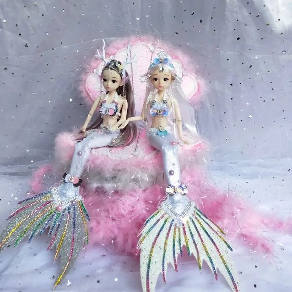 Bonecas 30cm maquiagem artesanal bjd diy sereia 16 articulações roupas de moda conjunto completo brinquedo bonito para meninas de alta qualidade presente de criança real 231207