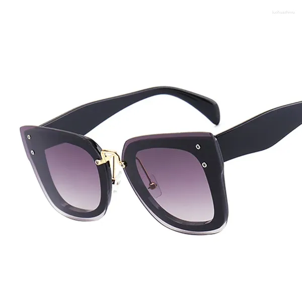 Óculos de sol moda feminina marca designer cateye plana feminino sem aro plástico templo gato olho óculos de sol uv400 80s