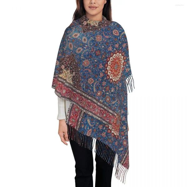 Sciarpe Sciarpa con nappe da donna Sarouk modello persiano lungo inverno autunno scialle avvolgente Boho regali bohémien Pashmina