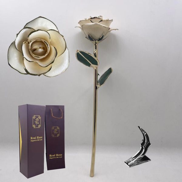 Dekorative Blumen, wunderschöne 27,9 cm große echte Rose im Inneren, 24 Karat vergoldet, weiß, konserviert, zum Valentinstag, für Hochzeit, Muttertag, Liebesgeschenke