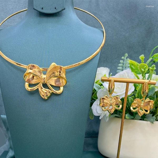 Collana orecchini set pendente goccia 24k gioielli africani per le donne rame placcato oro grandi accessori moda matrimonio