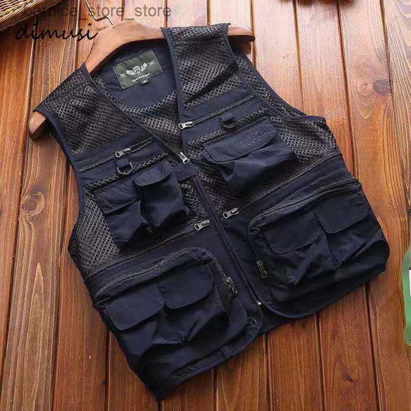 Coletes masculinos DIMUSI Mens Coletes Casual Malha Respirável Multi Bolso Colete Sem Mangas Jaquetas Homem Outwear Coletes De Pesca Roupas de Marca 6XL Q231208