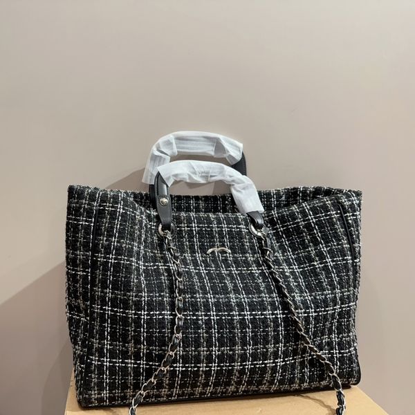 Famoso designer di marca Doppia lettera Borsa tote moda donna Autunno e inverno Borse da spiaggia classiche in tweed di grande capacità Nuova fodera in tela di lusso Prodotto di alta qualità