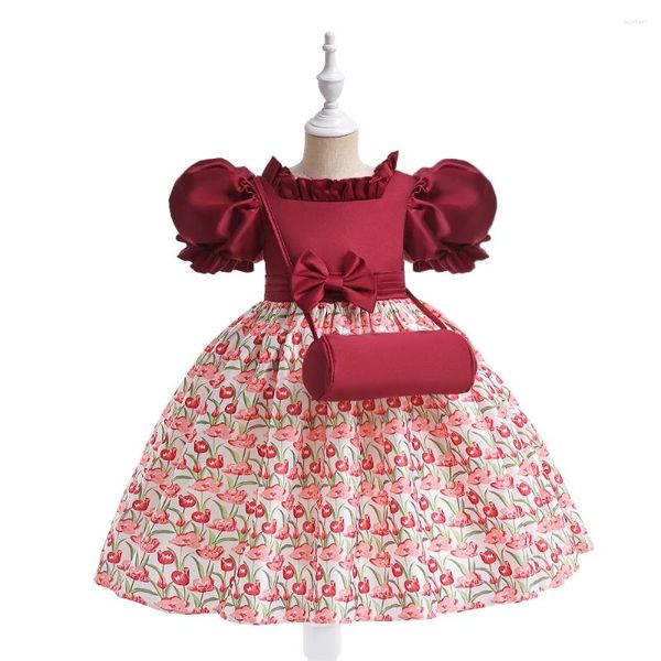 Mädchen Kleider Kirsche Drucke Blumenkleid Für Mädchen Mit Tasche Rüschen Kragen Kinder Baumwolle Lässige Kinderkleidung 2 Bis 8 10 Jahre