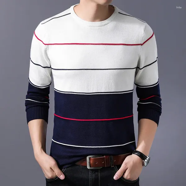 Maglioni da uomo 2024 maglione di marca di moda pullover da uomo a righe slim fit maglioni lavorato a maglia di lana autunno stile coreano abiti casual da uomo