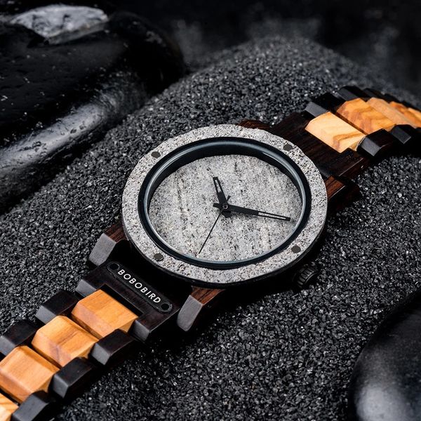 Outros relógios Bobo Bird Stone Relógio para Homens Mens Banda de Madeira Japão Quartz Relógios de Pulso Personalizado Presente de Natal Relogio Masculino 231208