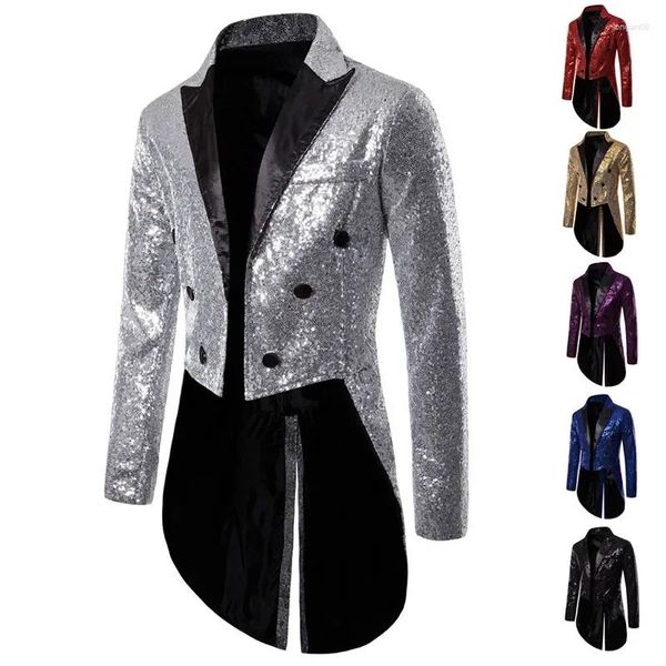 Ternos masculinos brilhantes de ouro lantejoulas glitter tailcoat terno jaqueta masculino duplo bblazer festa palco traje casamento noivo smoking