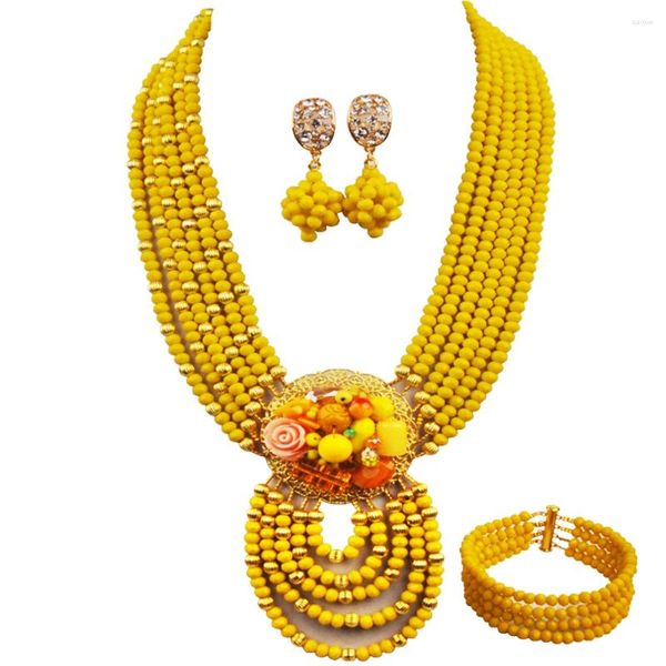 Halskette Ohrringe Set Banane gelb Kostüm afrikanische Hochzeit Perlen Modeschmuck für Frauen