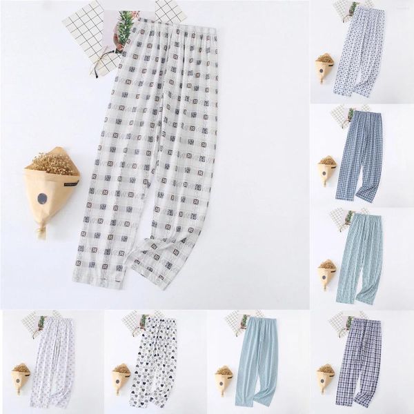 Calças de dormir masculinas para homem tubo vertical casual pijama impressão fina confortável casa calças longas