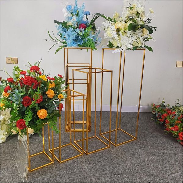 4 pçs/set ouro decoração de casamento galvaniza ferro geométrico colocado adereços estrada chumbo t estação suprimentos retângulo plinto casamento