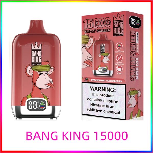 Bang King 15000 Mesh Bobin E-sıvısı 25ml Şarj Edilebilir Type-C Tip Güç Göstergesi Yağ Göstergesi Crazvapes Bang Digital Bang 15000 Bang Kutusu