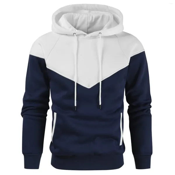 Hoodies masculinos 2023 outono hoodie moletom com capuz mangas compridas contraste cores anti-pilling manter cordão cor bloco roupas