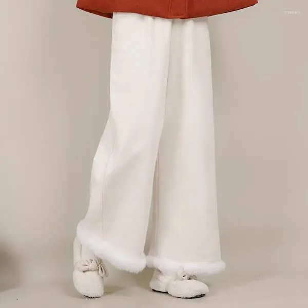 Damenhose Deeptown Japanisch Y2k Cord Winter Frauen Warm Kawaii Harajuku Fleece Jogginghose Cutecore Hose mit weitem Bein Preppy Style