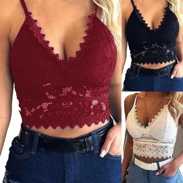 Camisoles tanques mulheres plus size colete colheita fio lingerie sexy com decote em v camisola roupa interior sem costura renda bralette topo sólido bra217s t9ya #