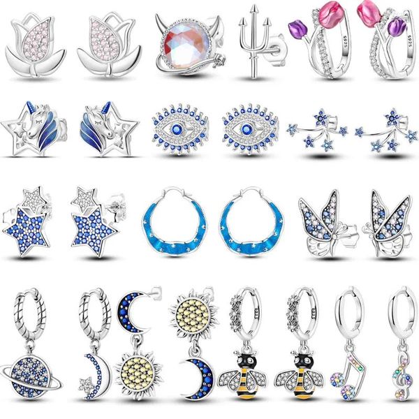 Серьги-кольца 2023, обручи из стерлингового серебра 925 пробы, милые стильные серьги со звездами и цветами, ювелирные изделия для женщин, модные подарки на день рождения, изготовление