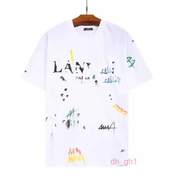 Мужские футболки Lanvin, рубашка высокого качества, новинка 2023 года, красивая одежда, летняя модная толстовка Lanvin с крапчатым буквенным принтом и повседневная одежда с коротким рукавом Lanvins 7HI8