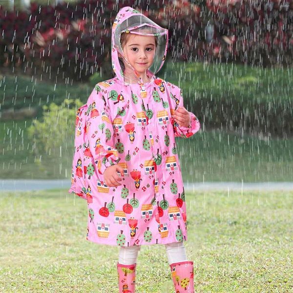 Coat 2023 Çocuklar Yağmurluk Rüzgar Geçirmez Su Geçirmez Çocuklar Sevimli Baskı Yağmur Poncho Ceket Sırt Çantası Pozisyonu Öğrenci Yağmur Giyim