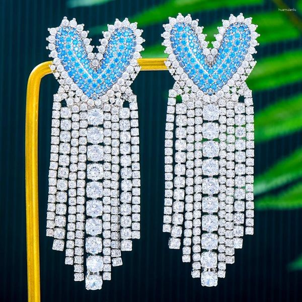 Brincos pendurados GODKI na moda azul coração gota para mulheres casamento zircônia cúbica dubai traje de noiva joias festa de verão