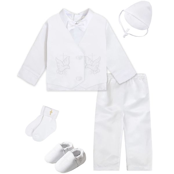 Conjuntos de roupas Bebê Meninos Batismo Outfits Infantil Casamento Festa de Aniversário Branco Dos Desenhos Animados Nascido Formal Cavalheiro Ternos Batizado Roupas 231207