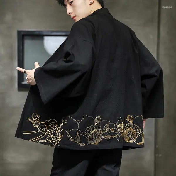 Etnische kleding Oversized Chinese stijl Borduurvest Hanfu Jas Retro Linnen Japanse traditionele Kimono Yukata Samurai-kostuums Mannen
