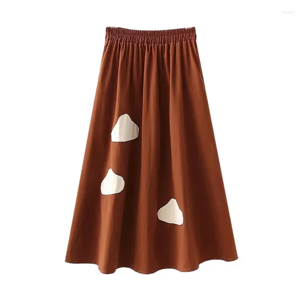 Юбки, японская кавайная юбка-миди с облаком, женская эстетичная винтажная эластичная трапециевидная юбка с высокой талией, повседневная летняя мода 2023, длинная