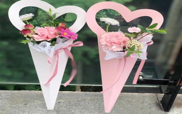 Saco de flores de papel kraft única rosa florista embrulho caixa de presente embalagem de flores amor criativo pequena alça caixa decoração para casa 1815572