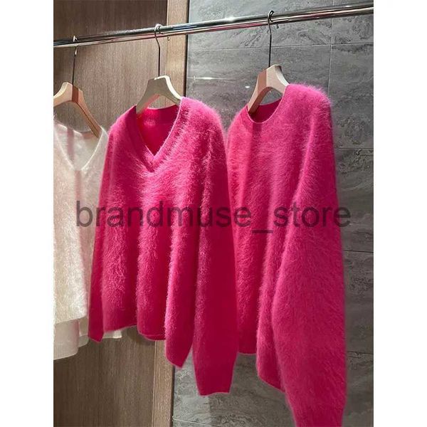 Mulheres Malhas Tees Limiguyue Rosa Red Cashmere Lã Mohair Suéter Mulheres Outono Inverno Macio Malha Pulôver Outwear Solto Básico Malhas Jumper E227 J231208