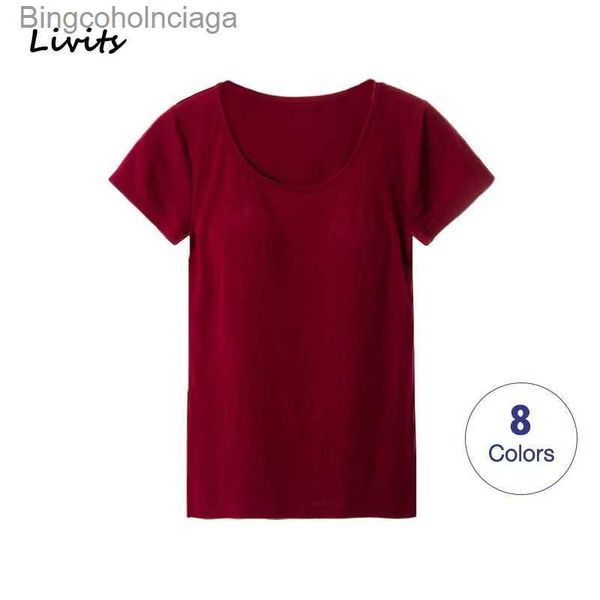 T-shirt da donna Reggiseno T-shirt da donna Elasticizzato Modal Top Tee Short sle Sexy Casual coreano SA1002L231208