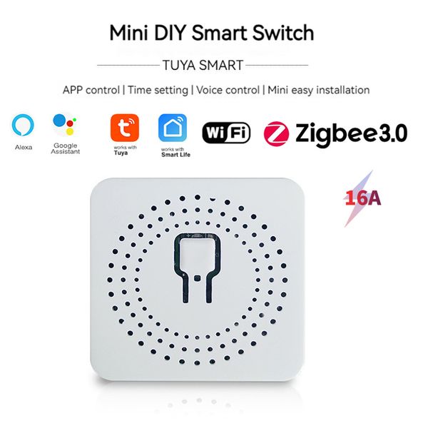 Mini Tuya Zigbee 3.0 2.4G Wifi Smart Switch Controle bidirecional 16A Switch Tuya Smart Home Automation Sensor Funciona com Alexa Google Home Smart Lif App