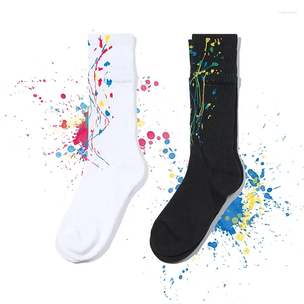 Kadın Socks Art Inspired Tasarım Erkekler Çiftler Sokak Moda Hip Hop Orta Tüp Trendi Sıçrama Mürekkep Desen Pamuk