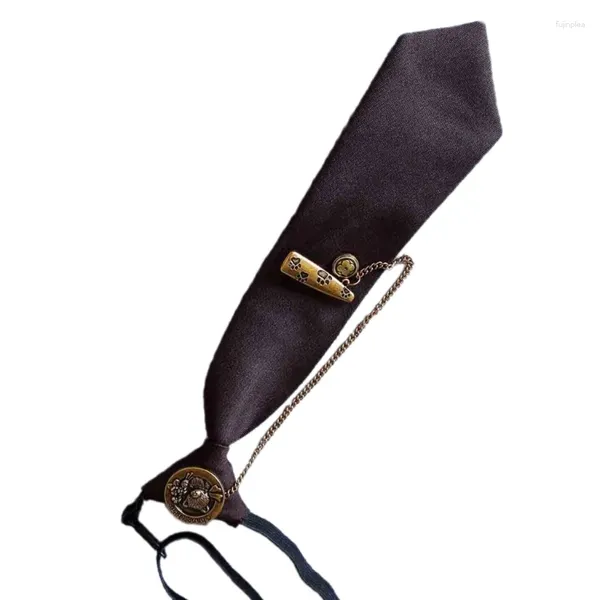 Papillon Cravatta uniforme scolastica per ragazze alla moda JK Cravatta pre-annodata con catena di ciondoli intagliati DXAA