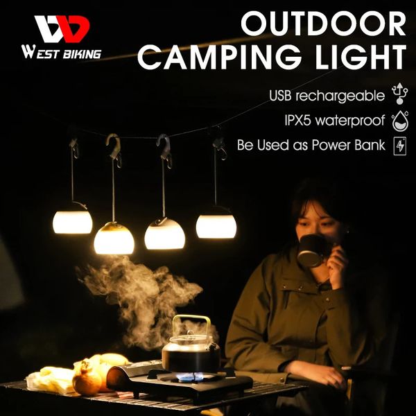 Cordões Slings e Webbing West Biking Barraca de Acampamento Luz Pendurada Lanternas Portátil USB Recarregável Led Camp Lamp para Emergência Ao Ar Livre 231208