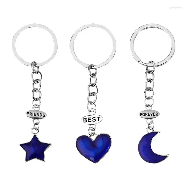 Portachiavi 3 pezzi Portachiavi con ciondolo stella luna a forma di cuore Amico di moda per sempre Amicizia BFF Uomini e donne Natale Portachiavi fortunato